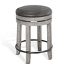 Zeka Swivel Counter Stool Set of 2, Rich Black Faux Leather, Gray Wood