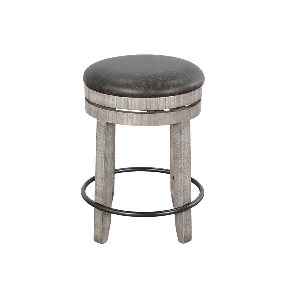 Zeka Swivel Counter Stool Set of 2 Rich Black Faux Leather Gray Wood BM325394