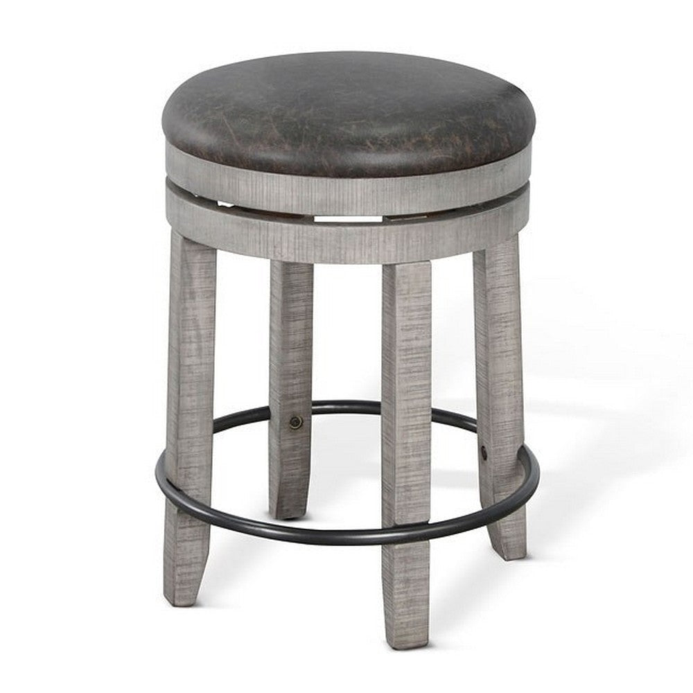 Zeka Swivel Counter Stool Set of 2 Rich Black Faux Leather Gray Wood BM325394
