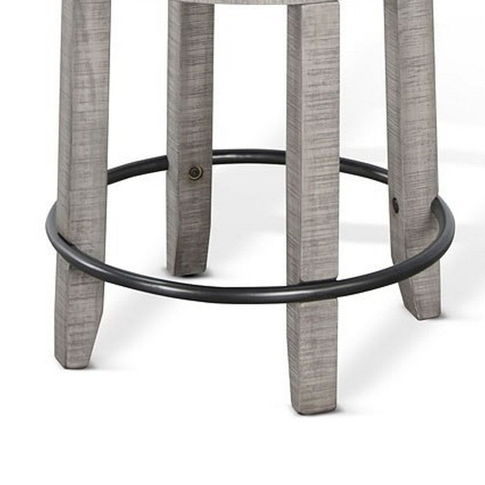 Zeka Swivel Counter Stool Set of 2 Rich Black Faux Leather Gray Wood BM325394