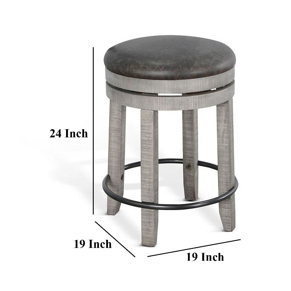 Zeka Swivel Counter Stool Set of 2 Rich Black Faux Leather Gray Wood BM325394
