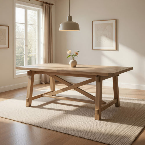 Anva Dining Table with Extendable Plank Top, 76-96" Brown Mahogany