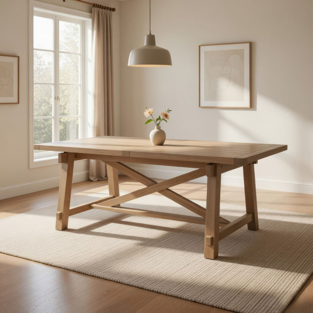 Anva Dining Table with Extendable Plank Top, 76-96" Brown Mahogany