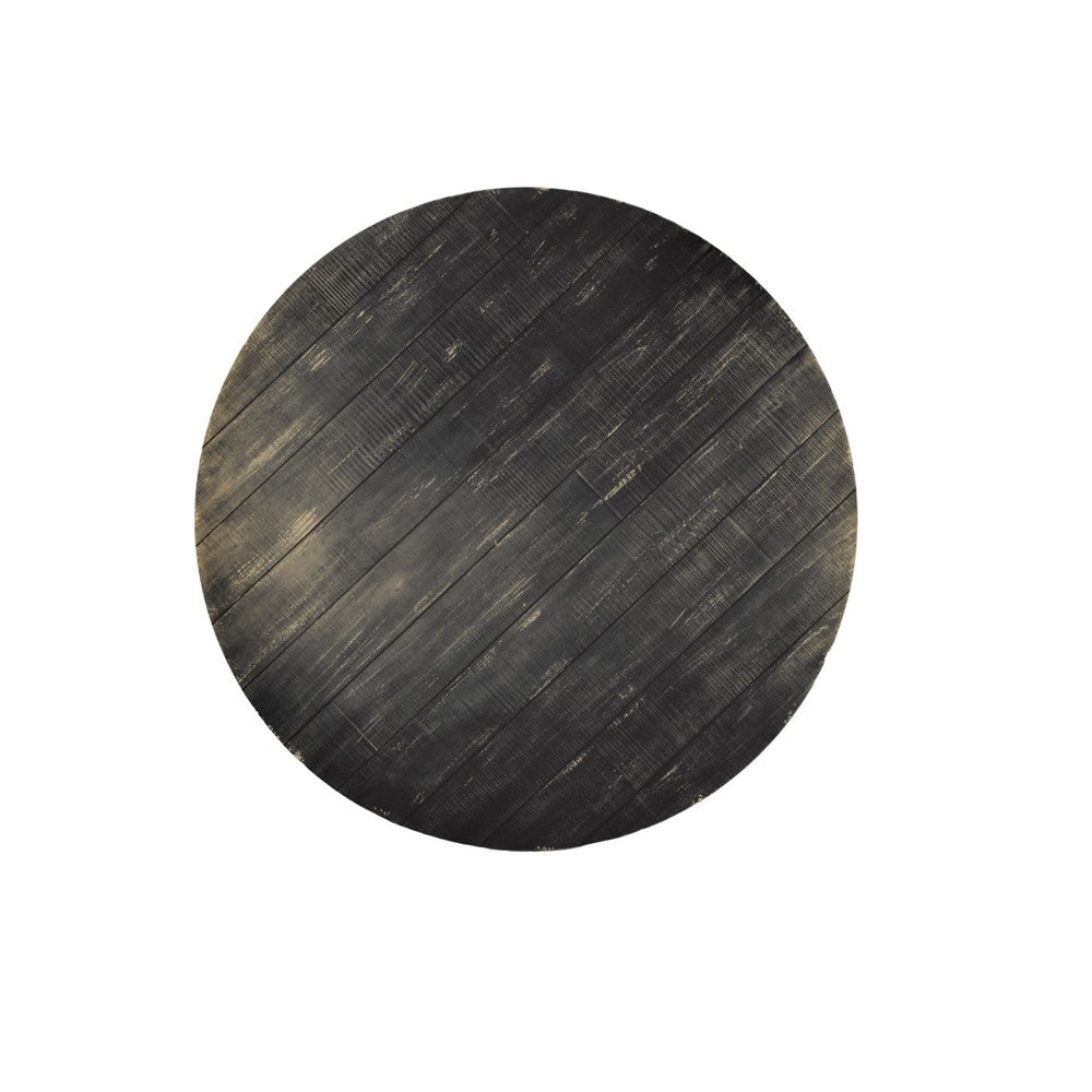 Rena Dining Table, 54" Rustic Round Planked Black Smoke Mahogany Wood