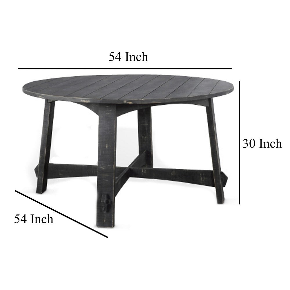 Rena Dining Table, 54" Rustic Round Planked Black Smoke Mahogany Wood