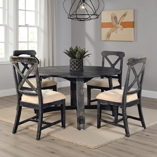 Rena Dining Table, 54" Rustic Round Planked Black Smoke Mahogany Wood