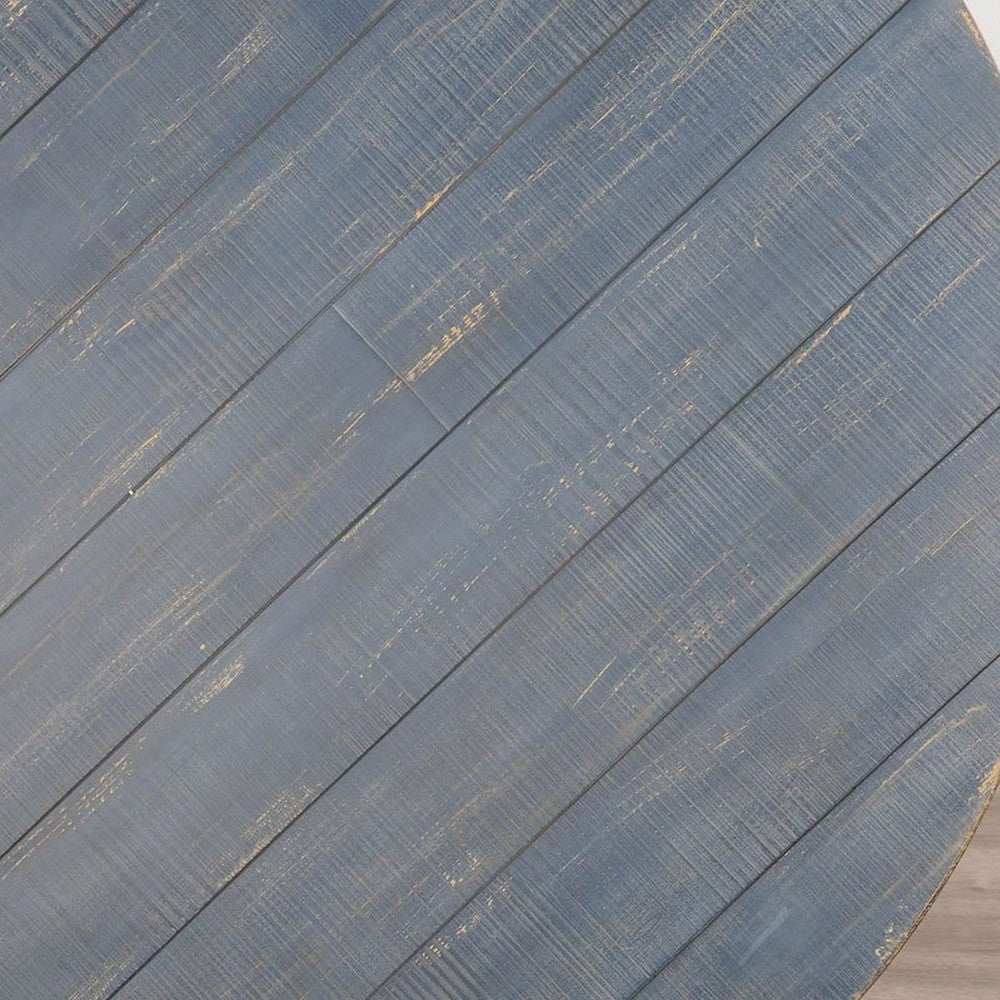 Rena Dining Table 54’’ Rustic Round Planked Ocean Blue Mahogany Wood BM325398