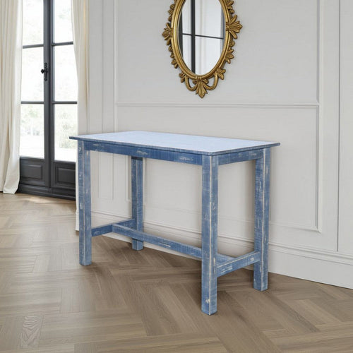 Rena Counter Height Table 48" Rectangular Ocean Blue Mahogany Wood