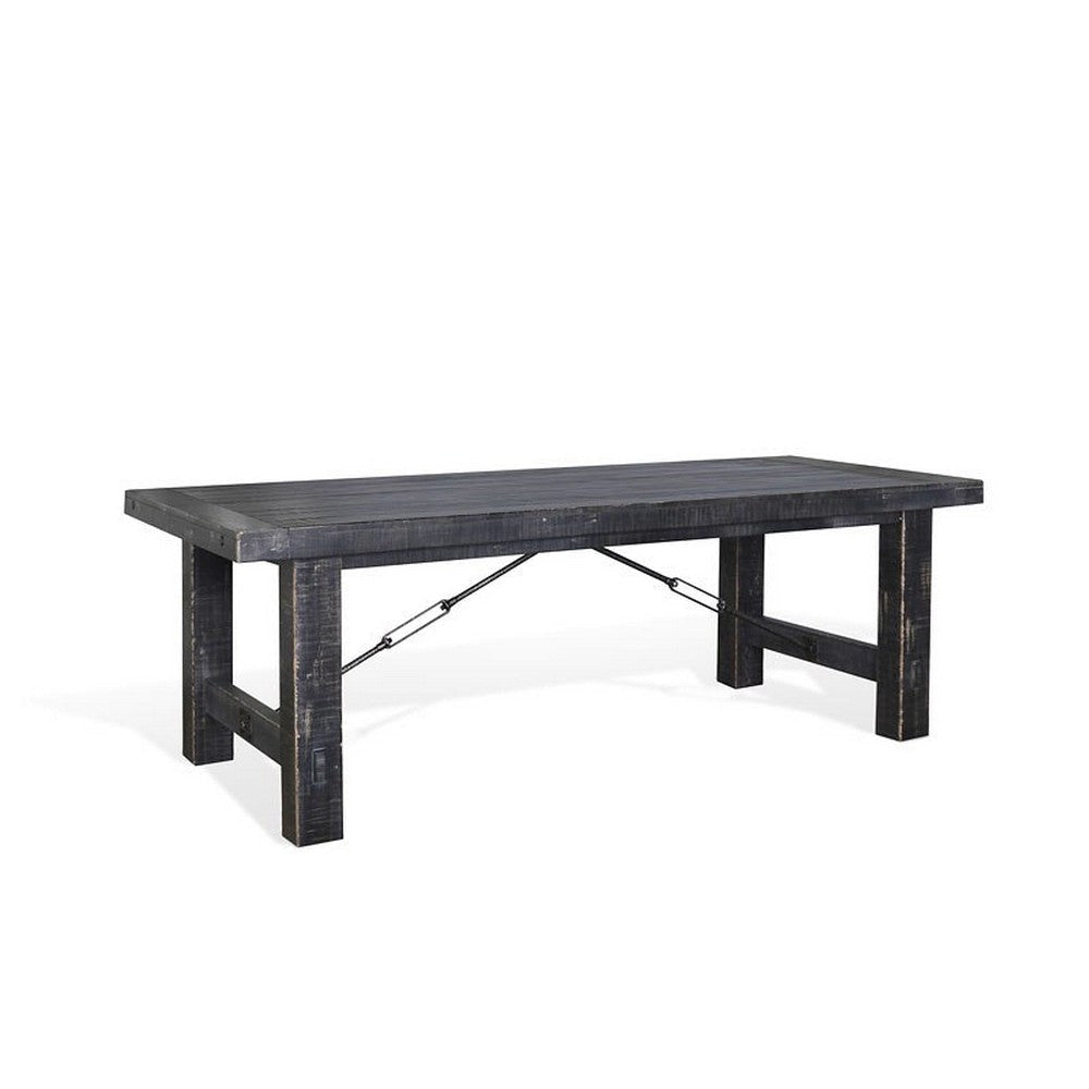 Rena Dining Table, 2 Extension Leaves, 86-122" Rustic Black Mahogany