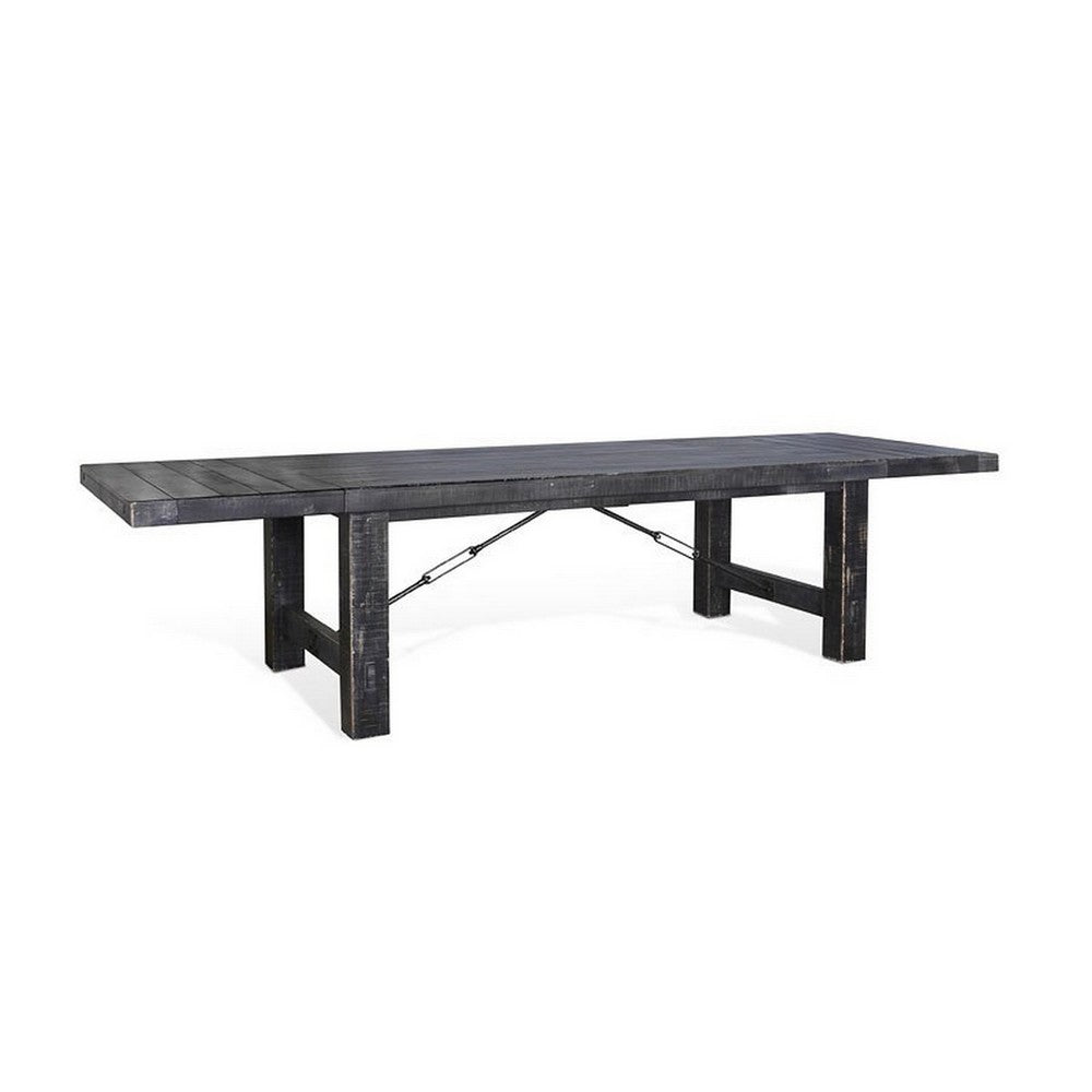 Rena Dining Table, 2 Extension Leaves, 86-122" Rustic Black Mahogany
