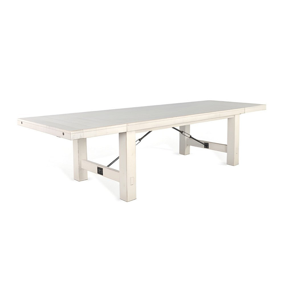 Rena Dining Table, 2 Extension Leaf, 86-122" Rustic White Mahogany