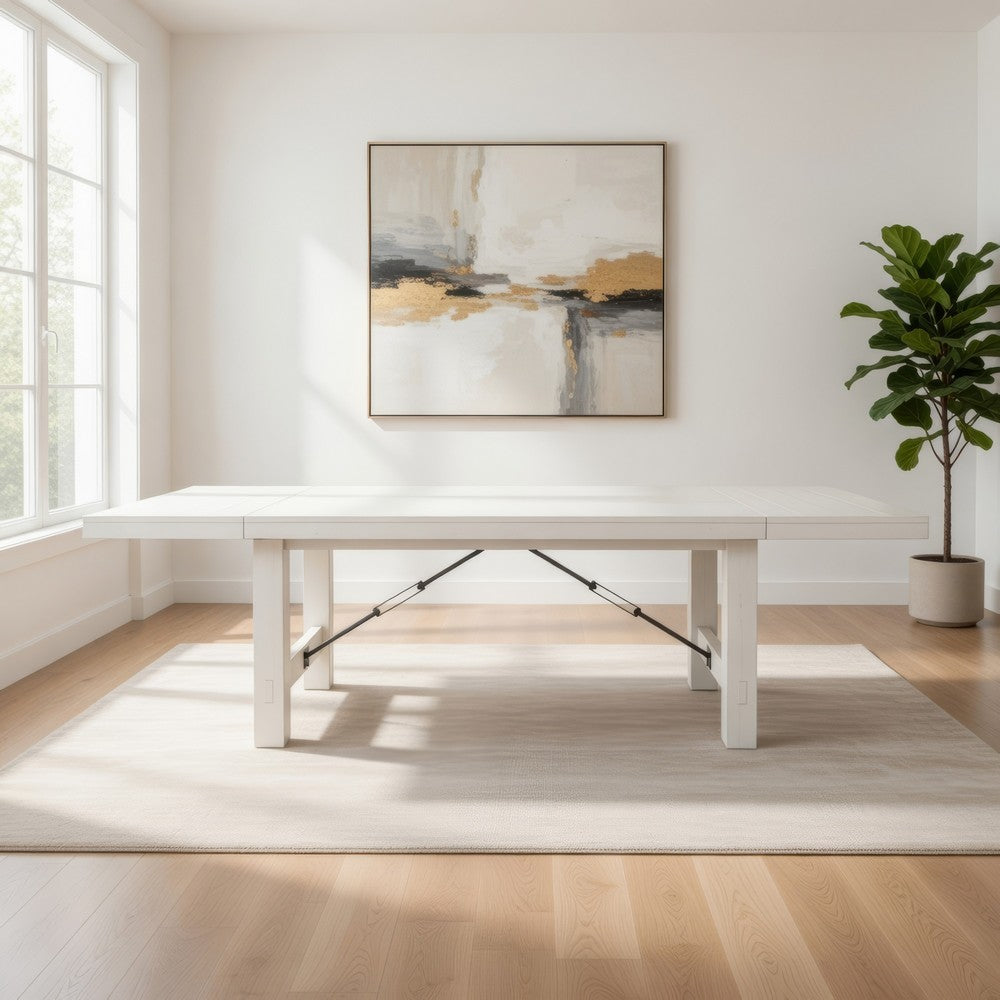 Rena Dining Table, 2 Extension Leaf, 86-122" Rustic White Mahogany