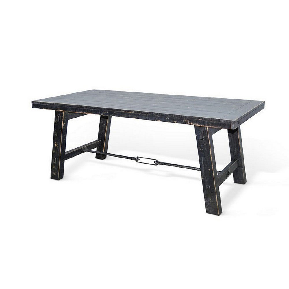Rena Dining Table with Turnbuckles, 74" Black Sand Mahogany Wood