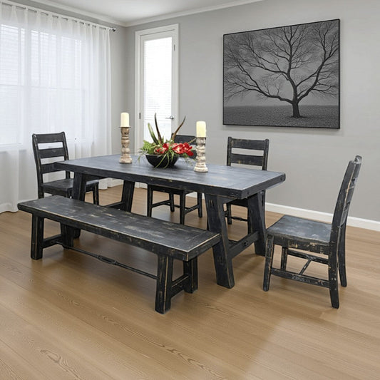 Rena Dining Table with Turnbuckles, 74" Black Sand Mahogany Wood