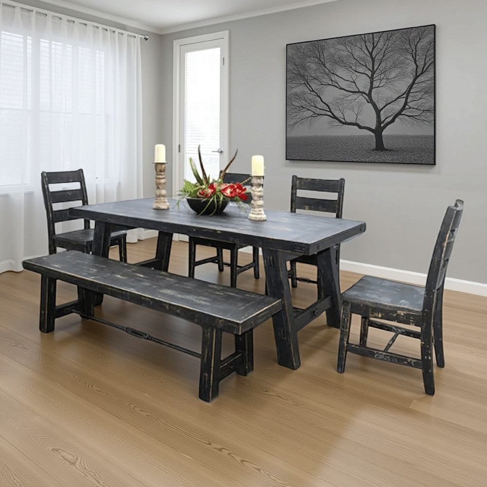 Rena Dining Table with Turnbuckles, 74" Black Sand Mahogany Wood