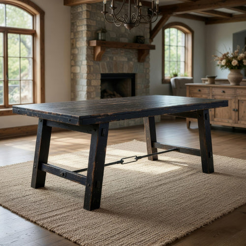 Rena Dining Table with Turnbuckles, 74" Black Sand Mahogany Wood