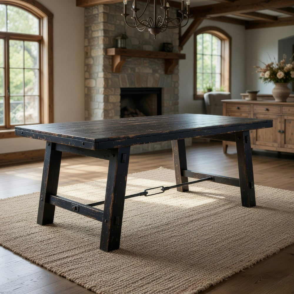 Rena Dining Table with Turnbuckles, 74" Black Sand Mahogany Wood