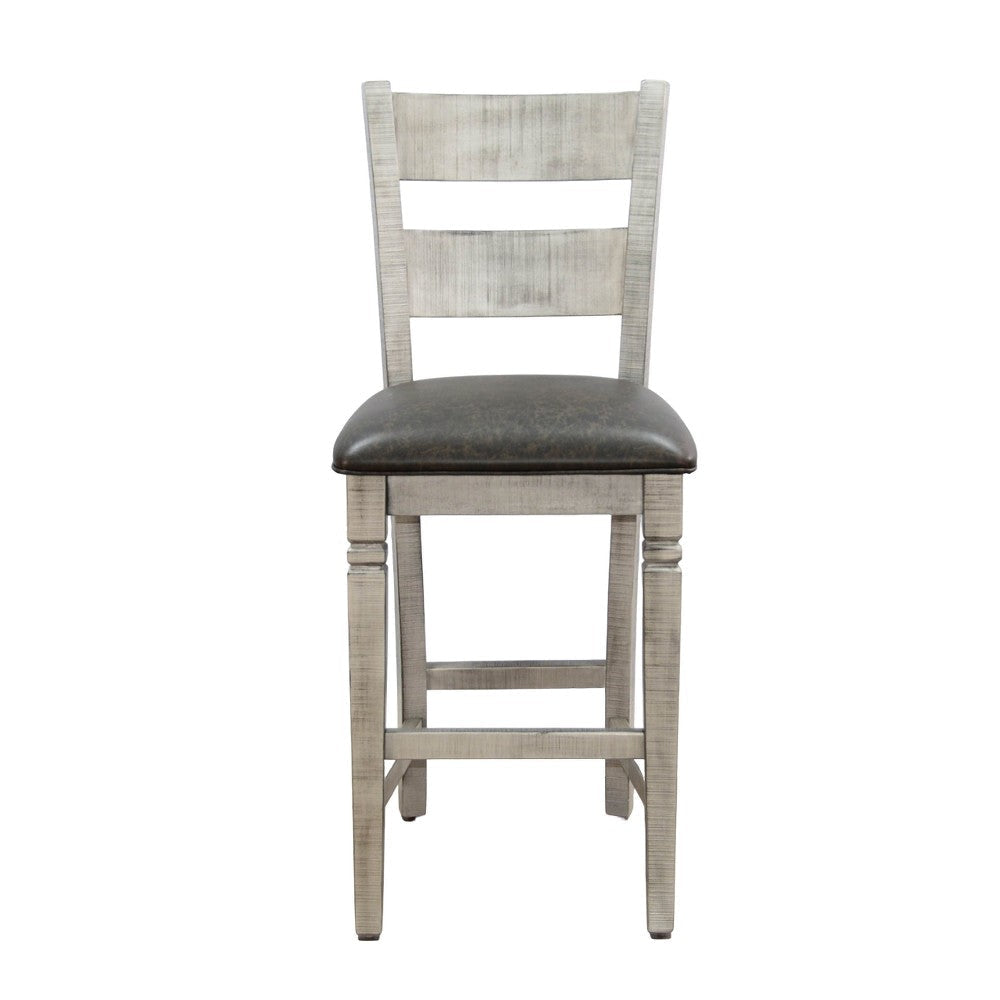 Zeka Barstool Chair Set of 2 Black Faux Leather Gray Wood Ladderback BM325414