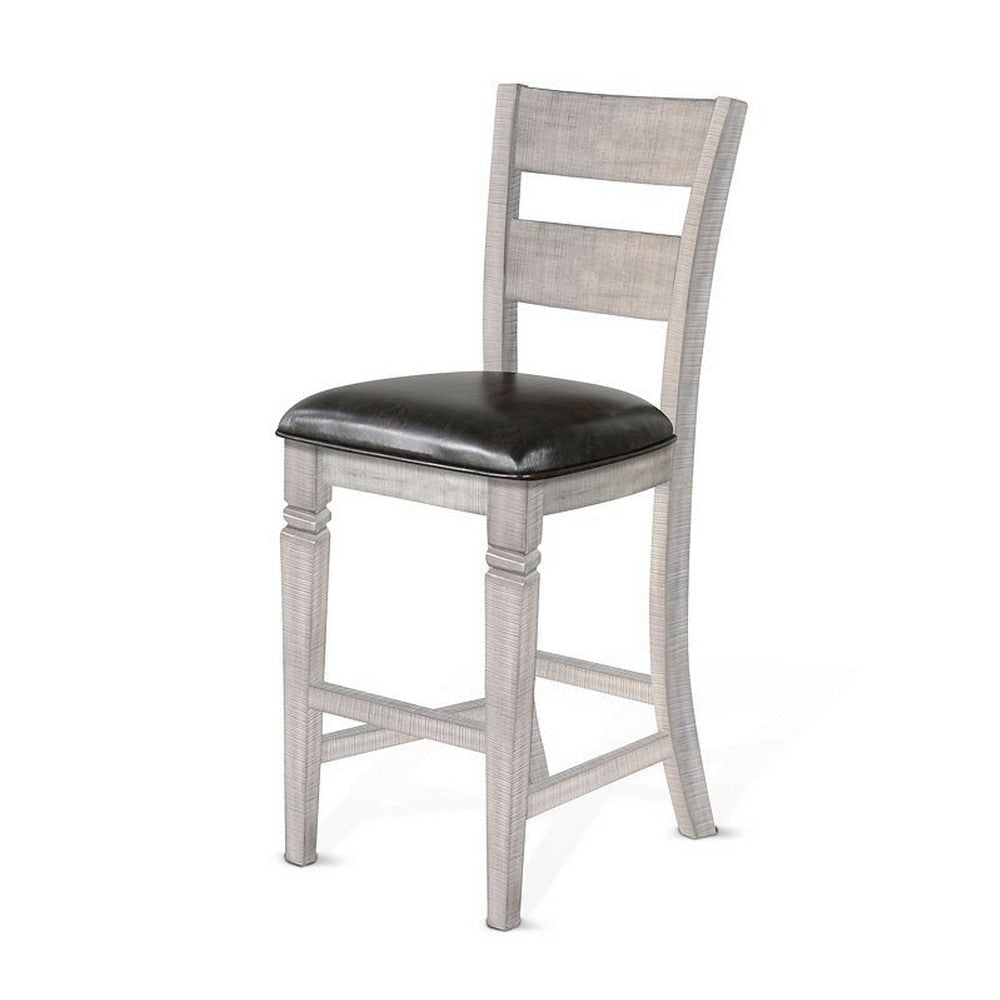 Zeka Barstool Chair Set of 2 Black Faux Leather Gray Wood Ladderback BM325414