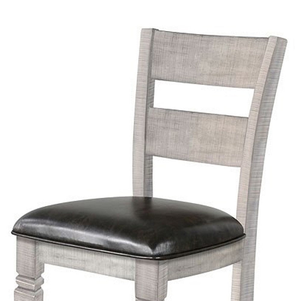 Zeka Barstool Chair Set of 2 Black Faux Leather Gray Wood Ladderback BM325414