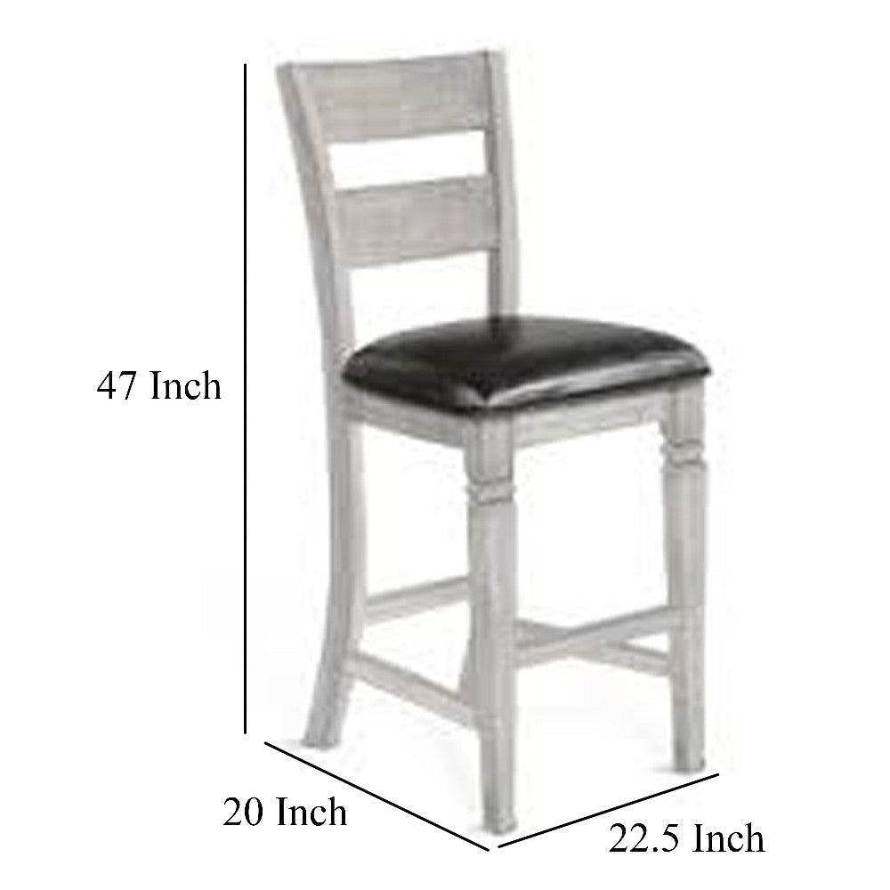 Zeka Barstool Chair Set of 2 Black Faux Leather Gray Wood Ladderback BM325414