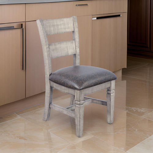 Camie Dining Chair Set of 2, Faux Leather, Brown Mahogany Ladderback