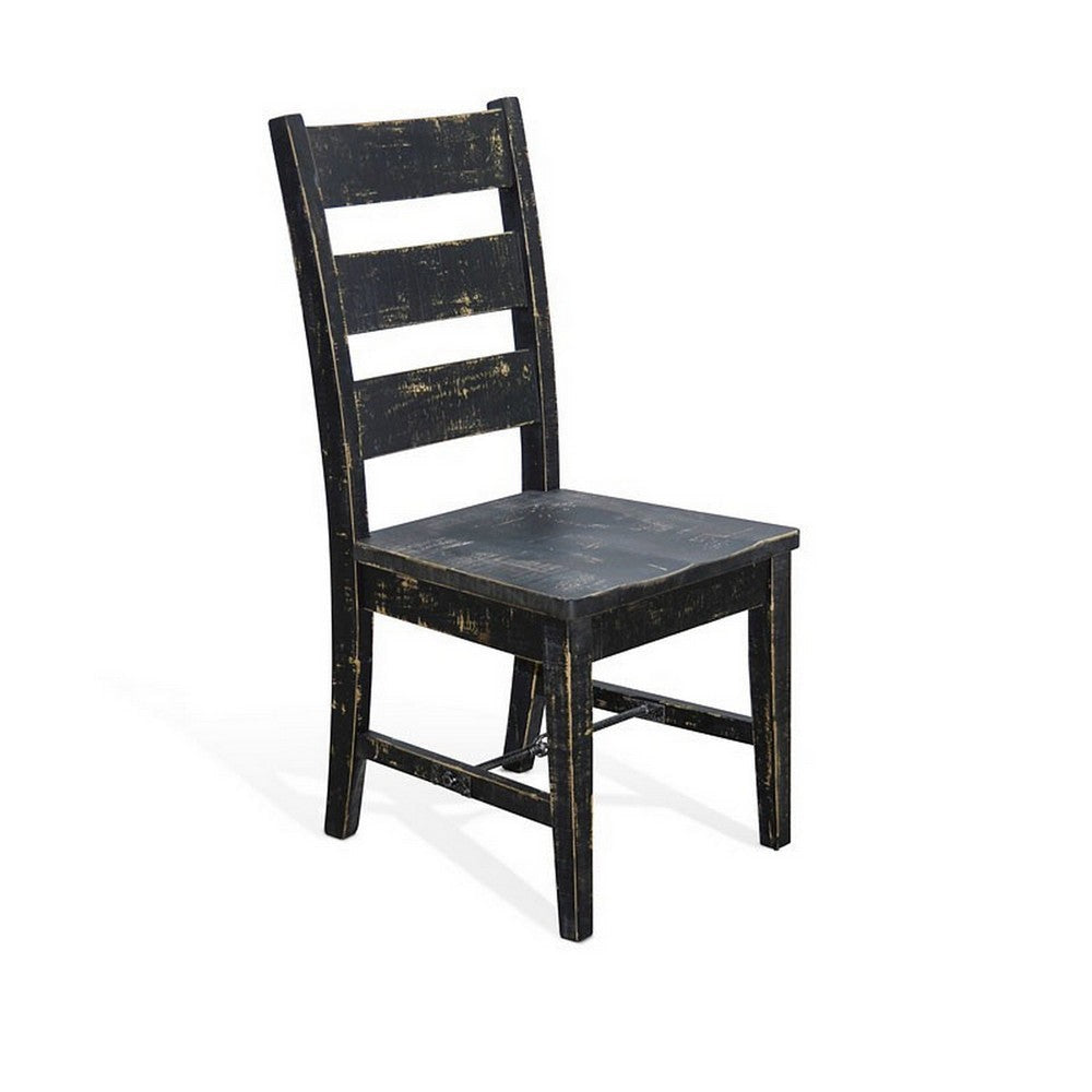 Rena Dining Chair Set of 2, Ladderback and Wood Seat, Black Mahogany