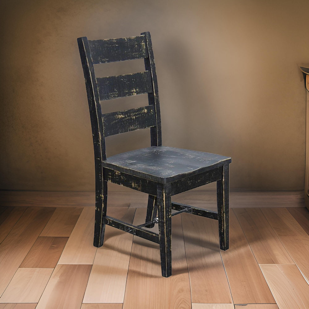 Rena Dining Chair Set of 2, Ladderback and Wood Seat, Black Mahogany