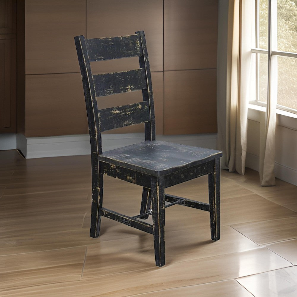 Rena Dining Chair Set of 2, Ladderback and Wood Seat, Black Mahogany
