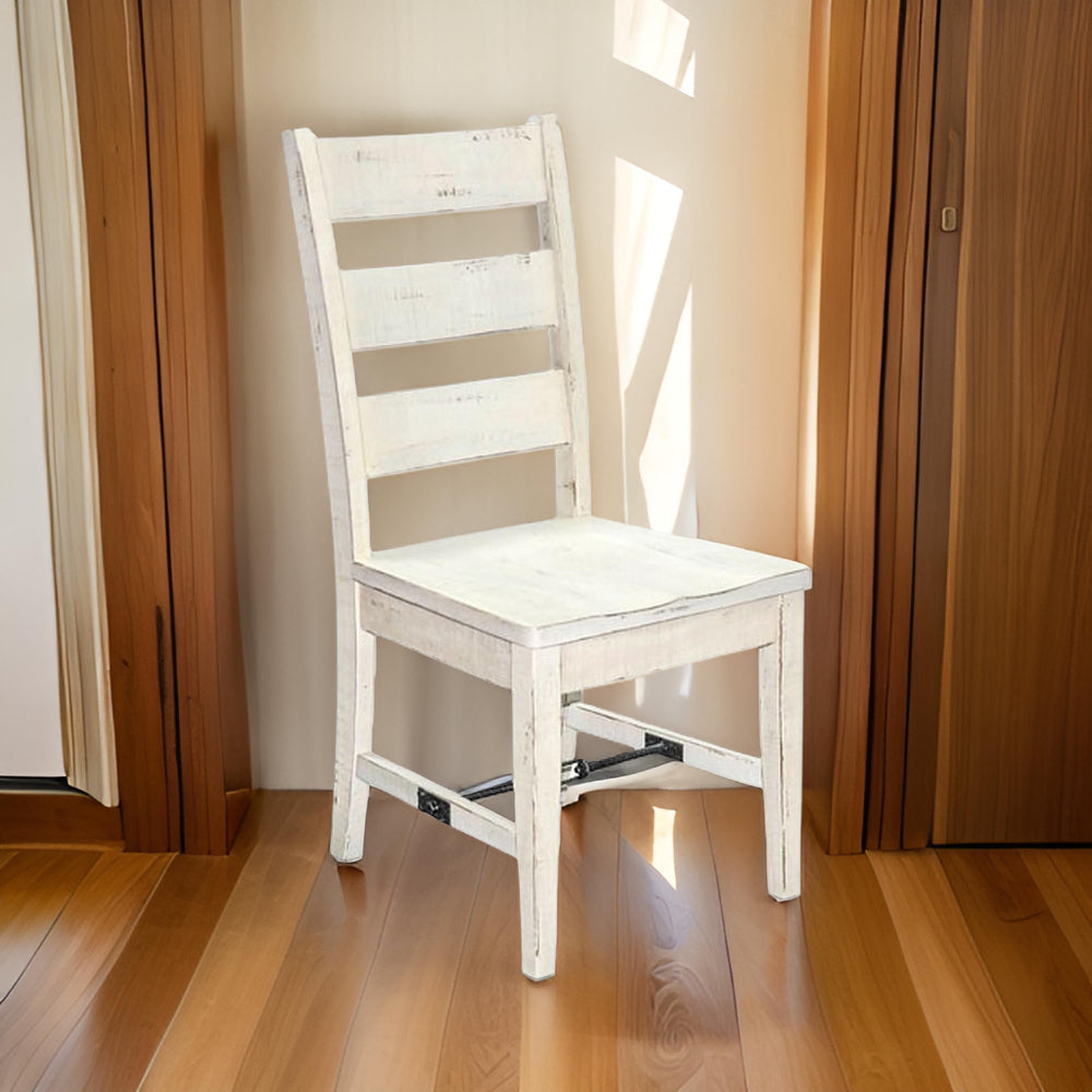 Rena Dining Chair Set of 2, Ladderback, Rustic Off-White Mahogany Wood