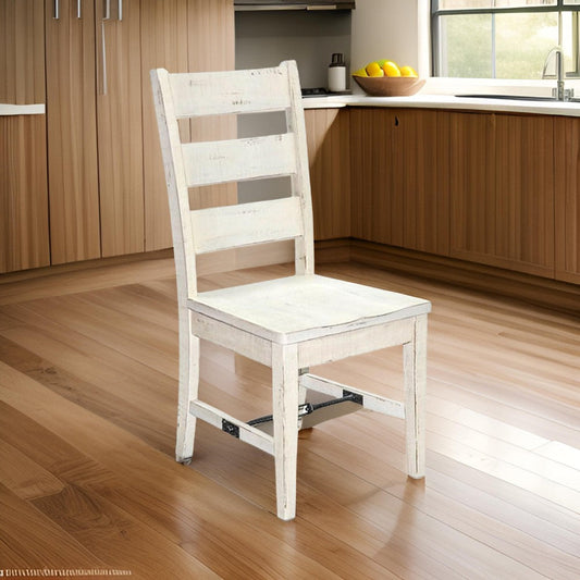Rena Dining Chair Set of 2, Ladderback, Rustic Off-White Mahogany Wood