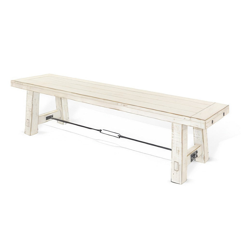 Rena Dining Bench Turnbuckle Accent 64’’ Rustic White Mahogany Wood BM325425