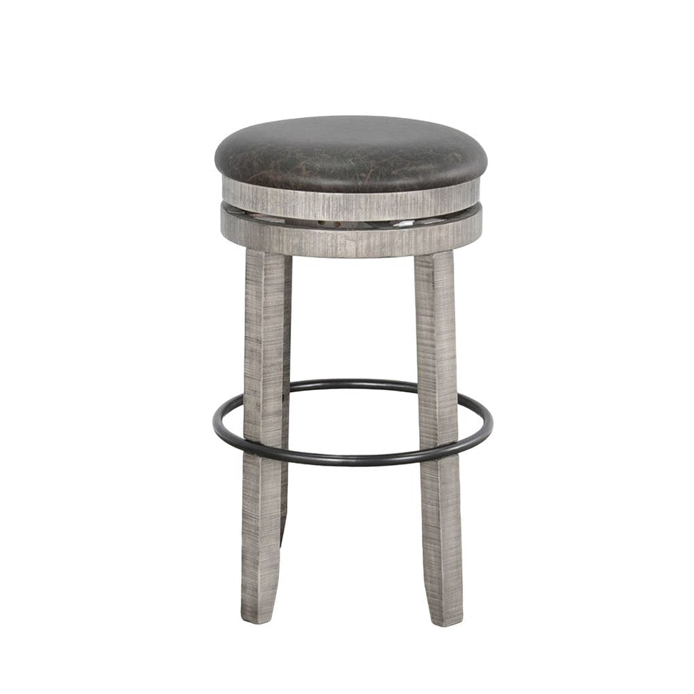 Zeka Swivel Barstool Set of 2 Gray Faux Leather and Mahogany Wood BM325427