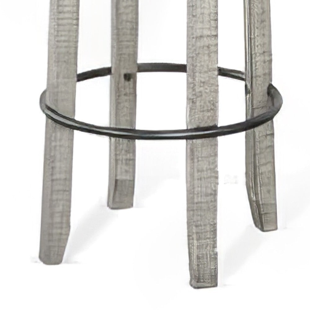 Zeka Swivel Barstool Set of 2 Gray Faux Leather and Mahogany Wood BM325427