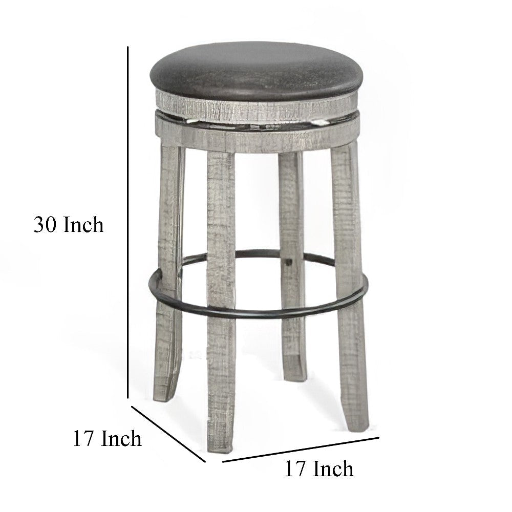 Zeka Swivel Barstool Set of 2 Gray Faux Leather and Mahogany Wood BM325427
