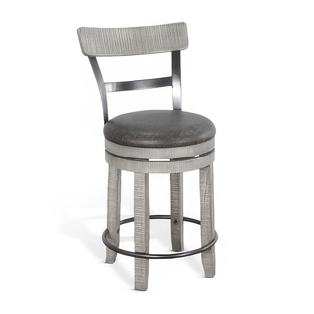 Zeka Swivel Counter Stool Chair Set of 2, Faux Leather, Gray Mahogany