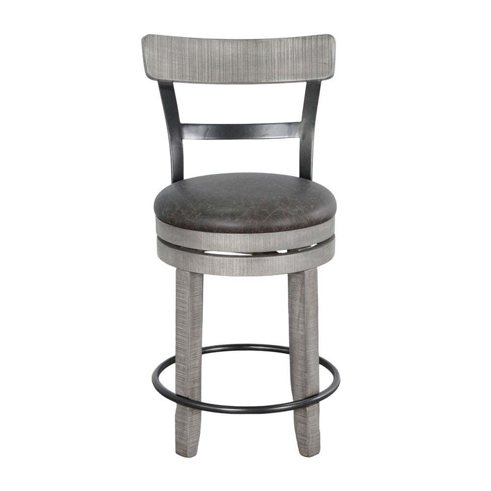 Zeka Swivel Counter Stool Chair Set of 2 Faux Leather Gray Mahogany BM325428