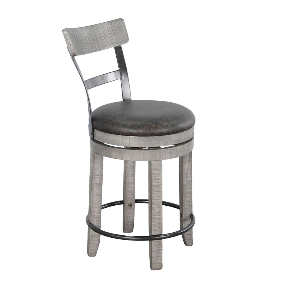 Zeka Swivel Counter Stool Chair Set of 2 Faux Leather Gray Mahogany BM325428
