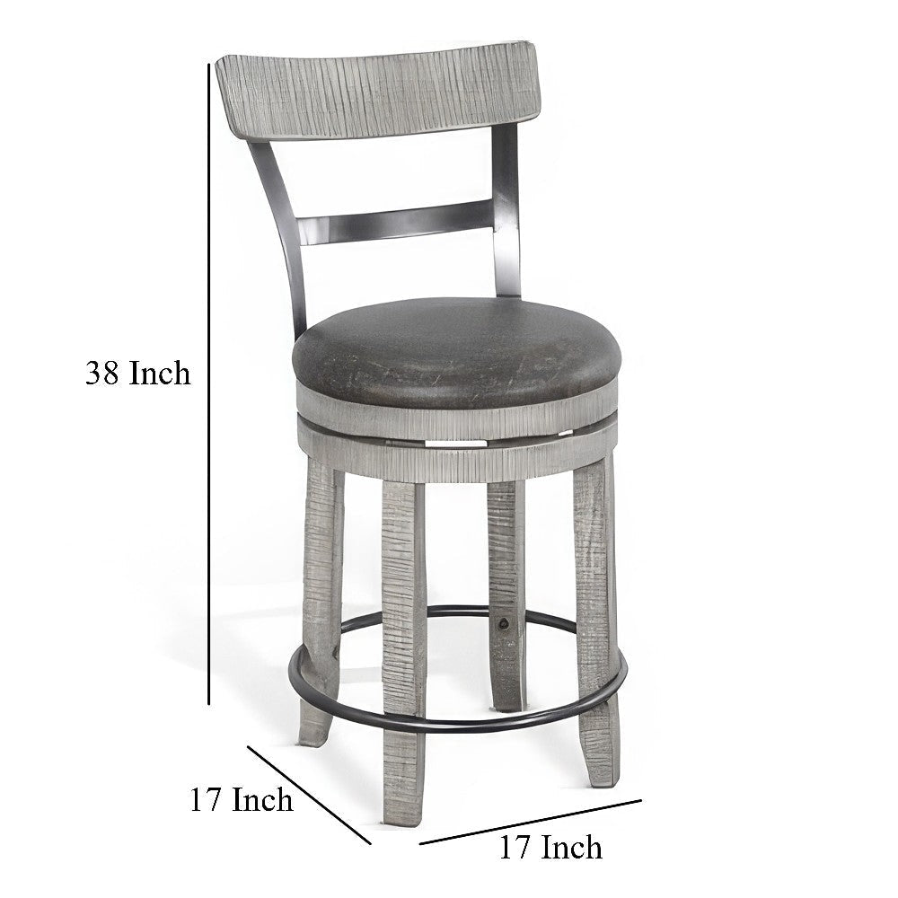 Zeka Swivel Counter Stool Chair Set of 2 Faux Leather Gray Mahogany BM325428