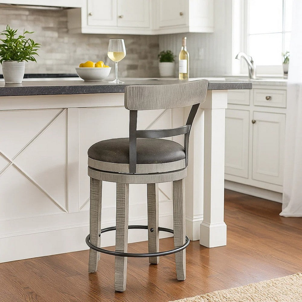 Zeka Swivel Counter Stool Chair Set of 2, Faux Leather, Gray Mahogany