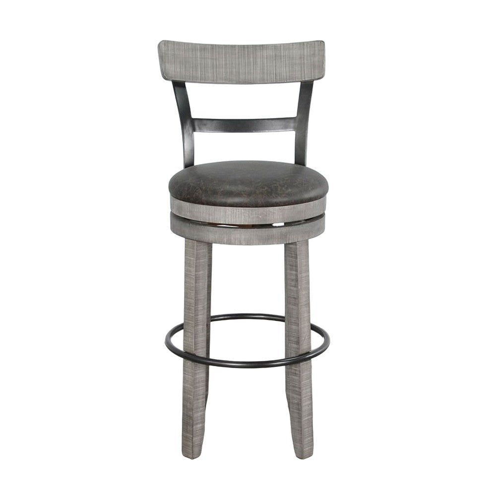 Zeka Swivel Barstool Chair Set of 2 Faux Leather Gray Mahogany Wood BM325429