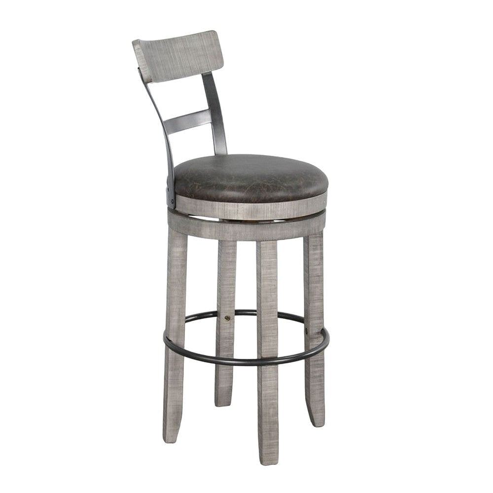 Zeka Swivel Barstool Chair Set of 2 Faux Leather Gray Mahogany Wood BM325429