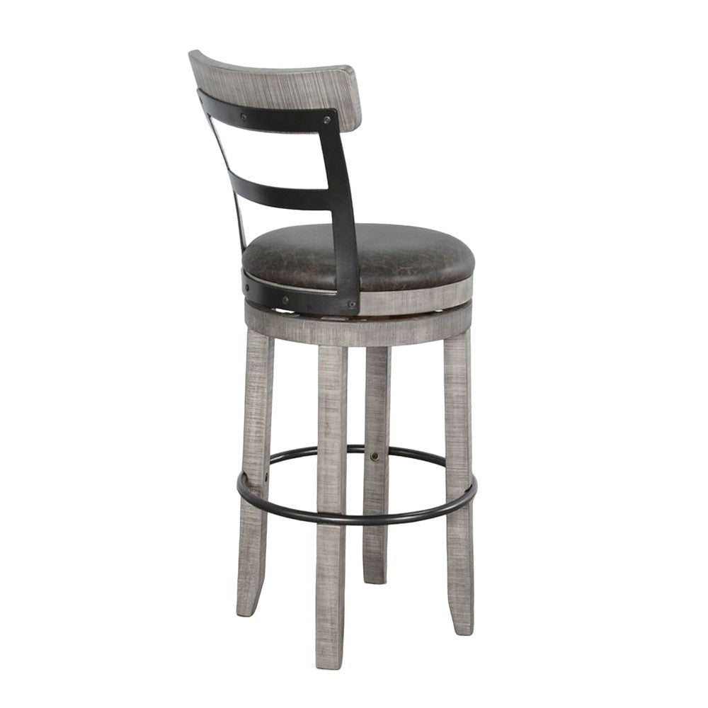 Zeka Swivel Barstool Chair Set of 2 Faux Leather Gray Mahogany Wood BM325429