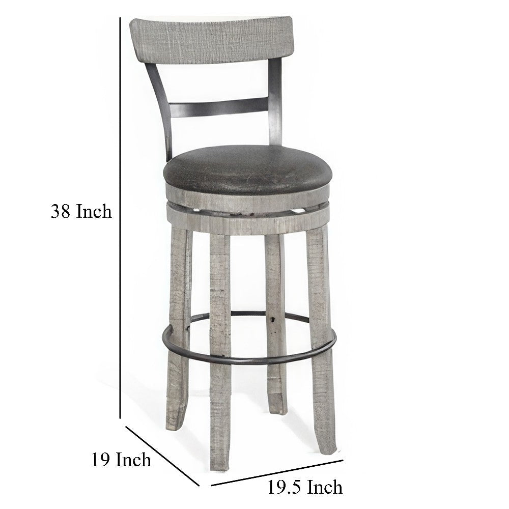 Zeka Swivel Barstool Chair Set of 2 Faux Leather Gray Mahogany Wood BM325429