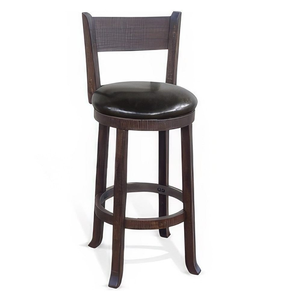 Flint Swivel Barstool Chair Set of 2, Faux Leather, Brown Mahogany
