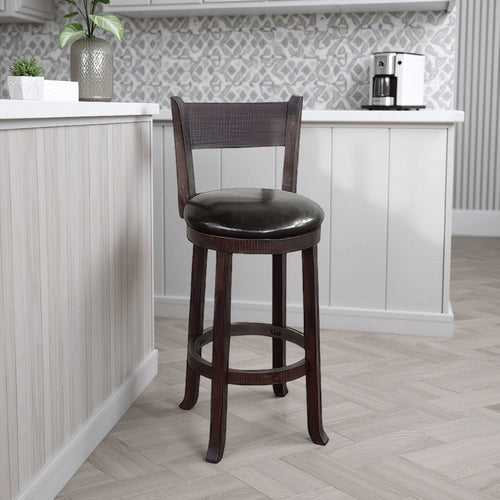 Flint Swivel Barstool Chair Set of 2, Faux Leather, Brown Mahogany