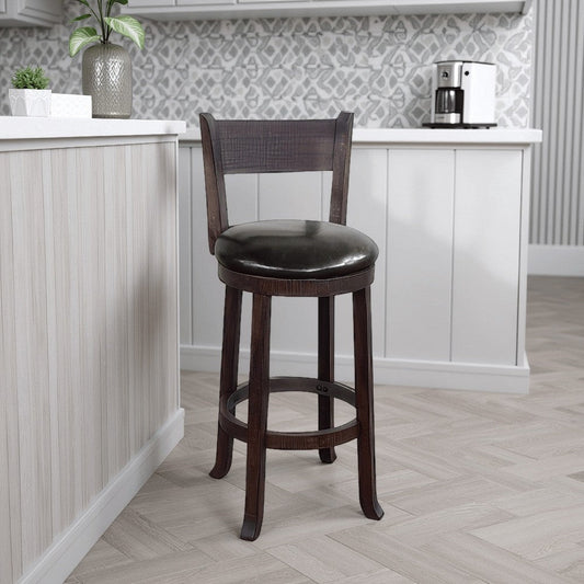 Flint Swivel Barstool Chair Set of 2, Faux Leather, Brown Mahogany