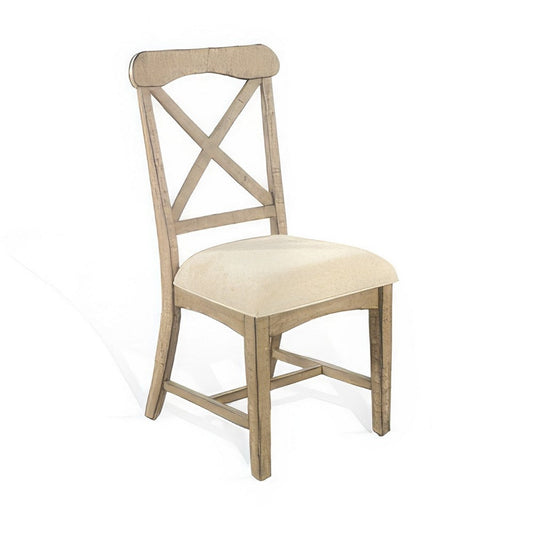 Rena Dining Chair Set of 2, X-Back Design, White, Beige Mahogany Wood