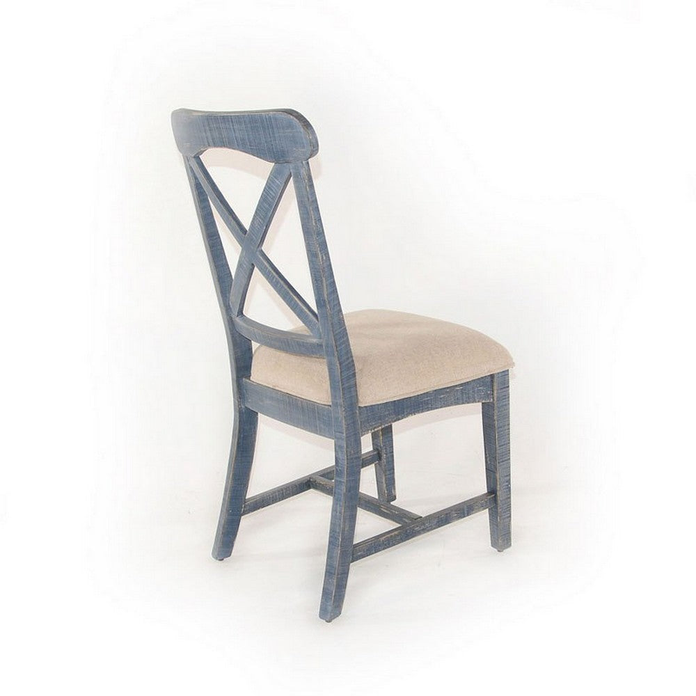 Rena Dining Chair Set of 2 X-Back Design White Blue Mahogany Wood BM325434