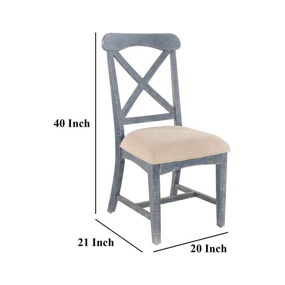 Rena Dining Chair Set of 2 X-Back Design White Blue Mahogany Wood BM325434